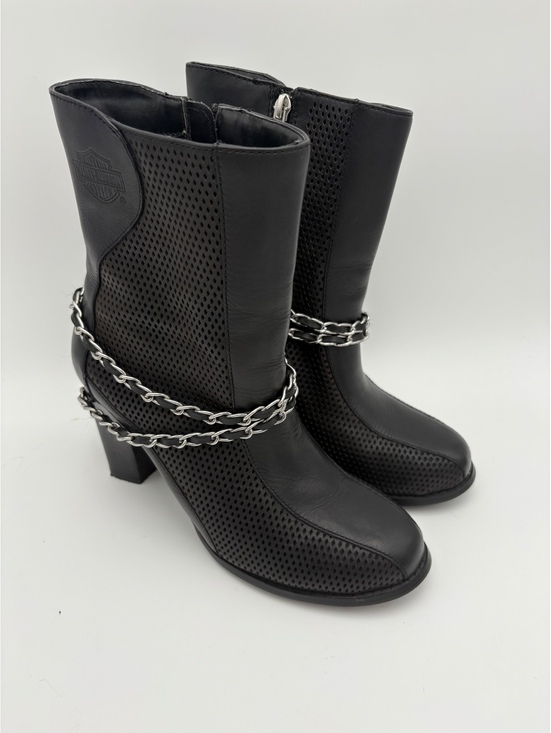 Harley-Davidson Shoes - Harley-Davidson Claudia $140 Chain Zip Heel Biker Boots Size 7 1/2 Chain Detail